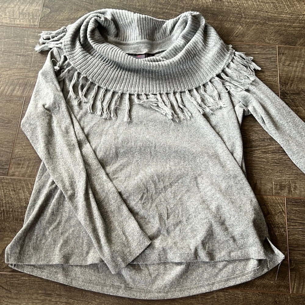 Gray fringe sweater